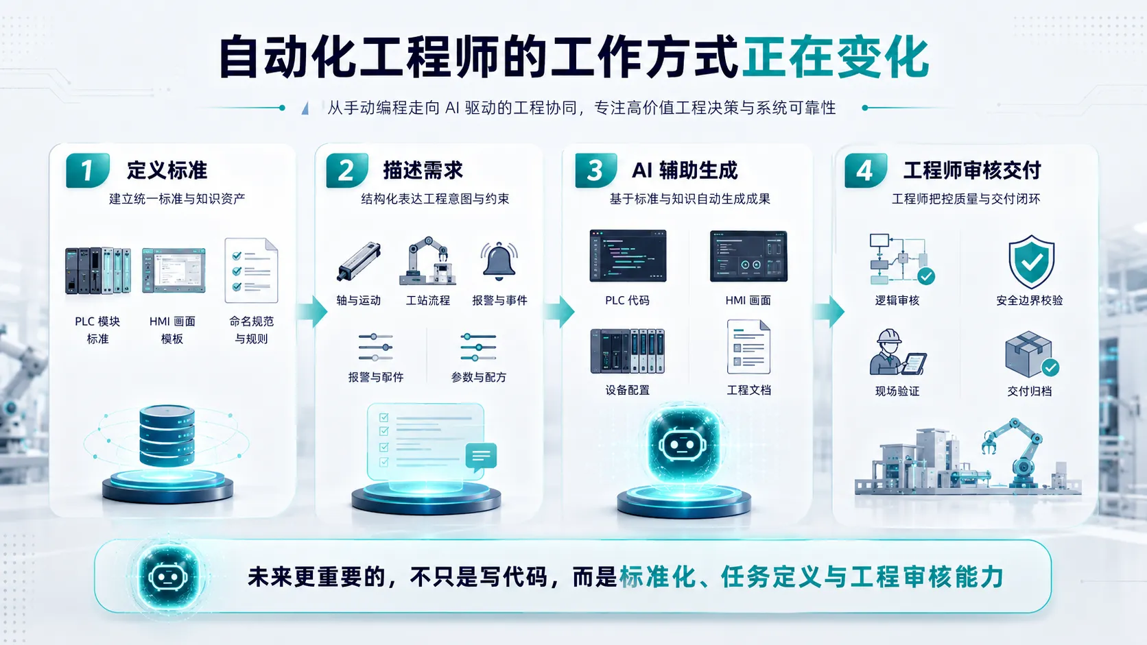图 2 自动化工程师从手工编程走向 AI 驱动的工程协同